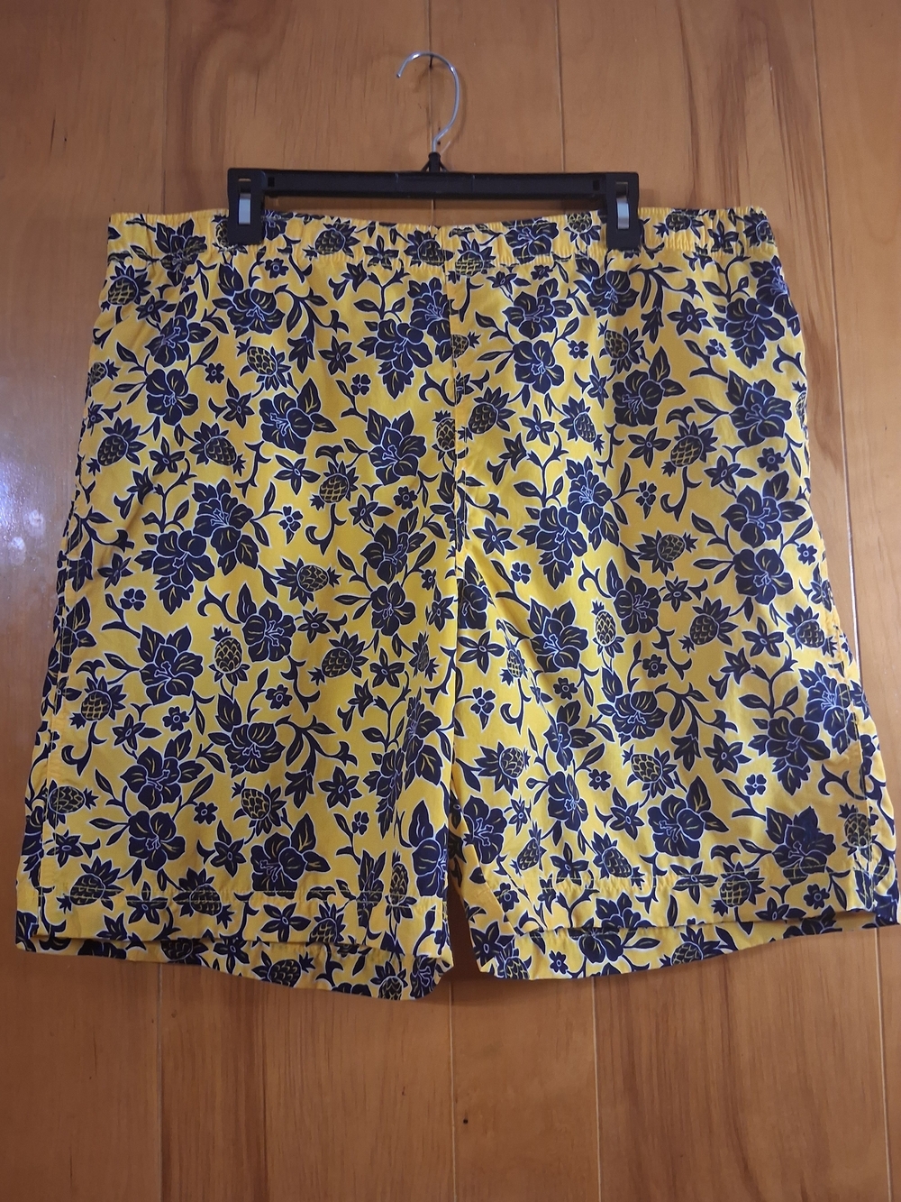 Vintage Polo Sport Ralph Lauren Floral Swim Trunks Shorts Yellow Navy Blue Men L